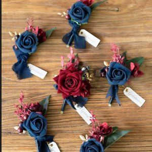 LING'S MOMENT BOUTONNIERES IN BURGUNDY & NAVY